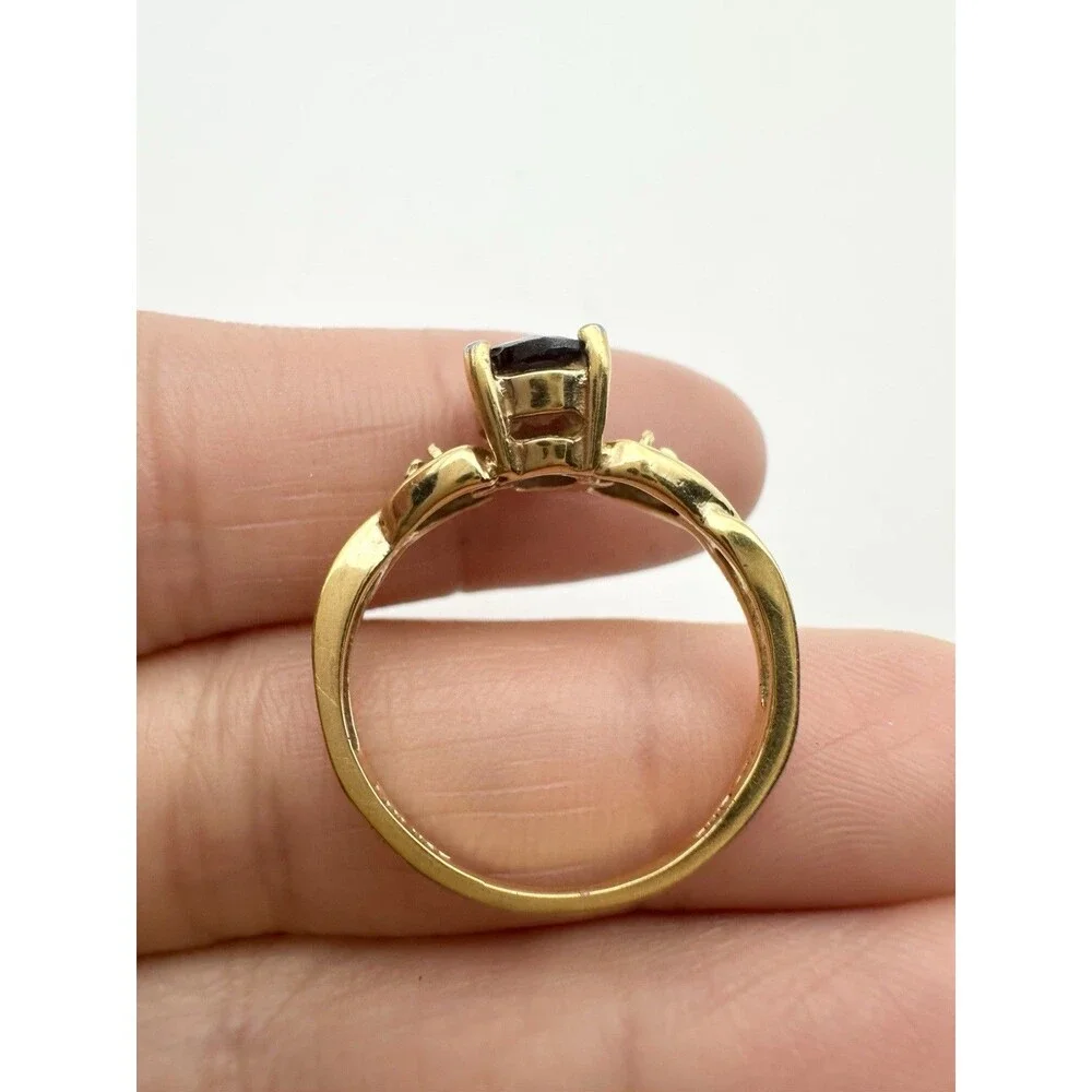 14k HGE Natural Garnet Diamond Ring Size 7.75